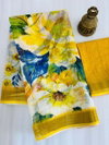 MG 379 Gold Jari Border With Weaving Linen Printed Sarees Wholesale Online